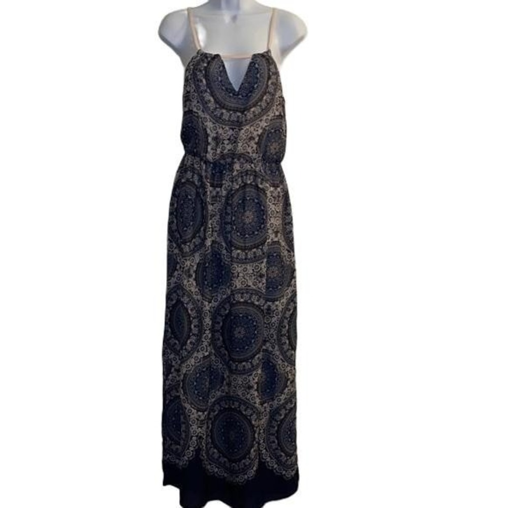 Charlotte Russe Maxi Dress Women XS SD021A Navy Blue Medallion Paisley‎ Print